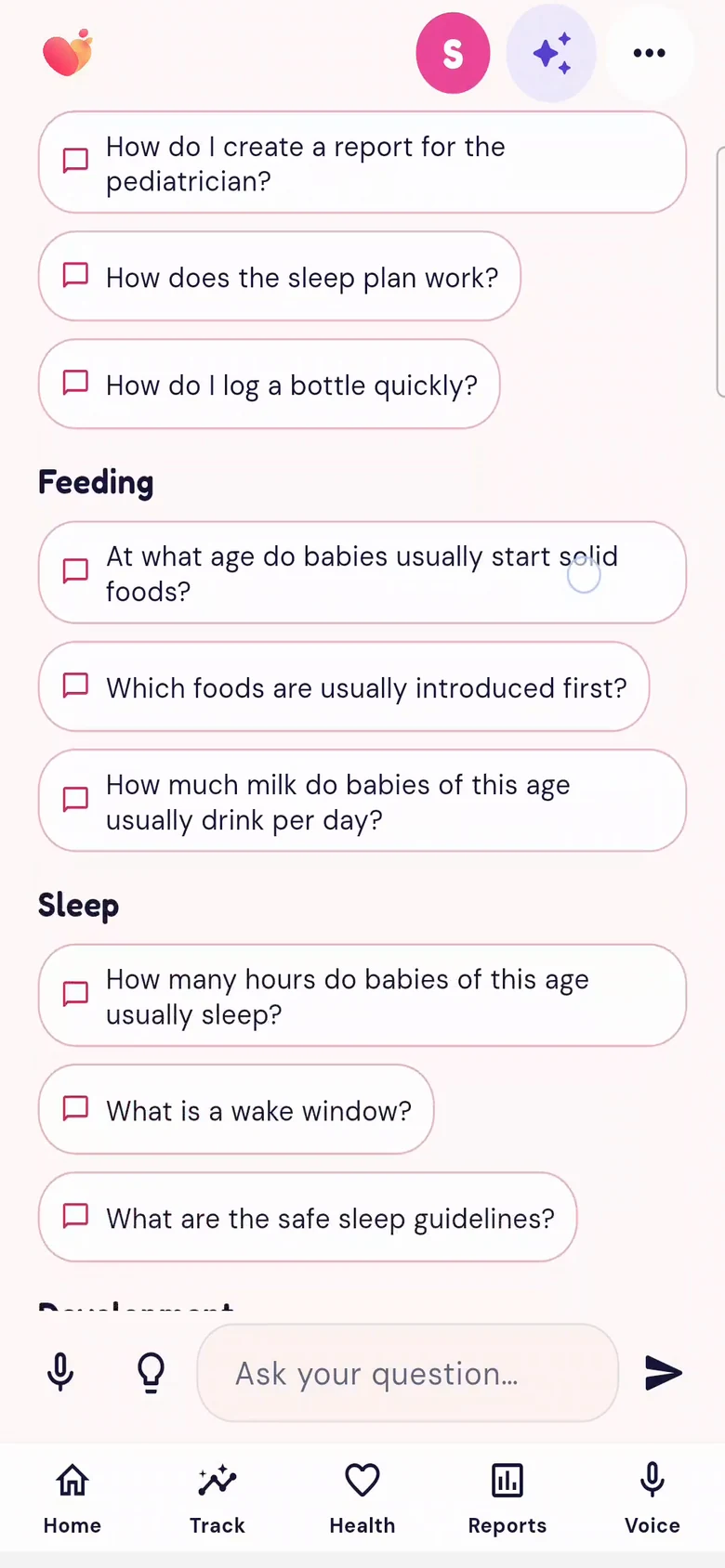 L’écran Assistant de l’application Snuggle