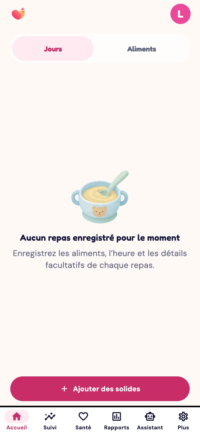 L’écran Solides de l’application Snuggle