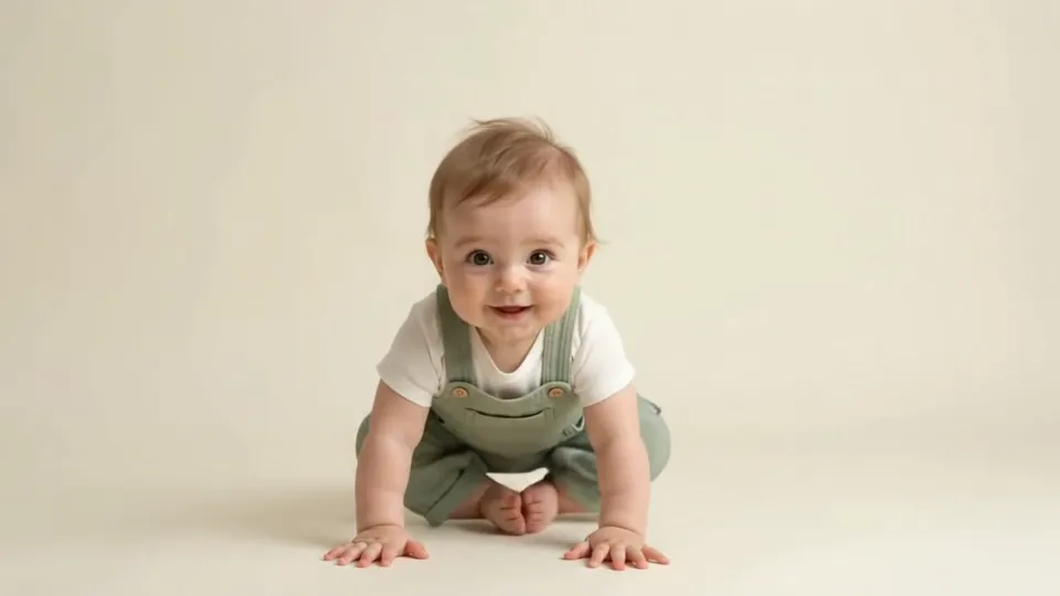 A baby growing from a newborn lying down to a toddler sitting up and smiling
